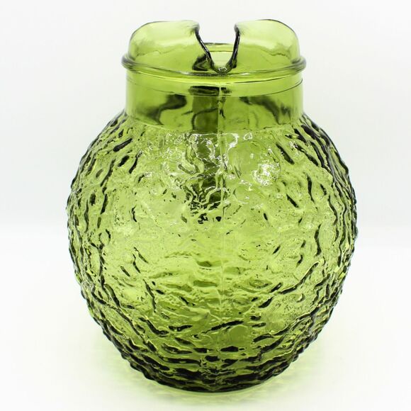 Vintage Anchor Hocking Lido Milano Green Textured Pitcher Crinkle Bubble Pattern - Picture 4 of 7